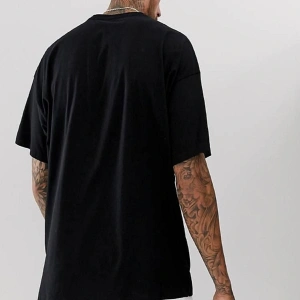 Erkek Siyah Brooklyn Baskılı Oversize Bisiklet Yaka Tişört