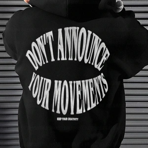 Erkek Siyah Dont Announce Kapüşonlu Oversize 3 iplik Şardonlu Salaş Bol Kesim Hoo