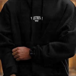 Erkek Siyah Dont Announce Kapüşonlu Oversize 3 iplik Şardonlu Salaş Bol Kesim Hoo