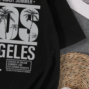 Erkek Siyah Los Angeles Baskılı Bisiklet Yaka Tişört