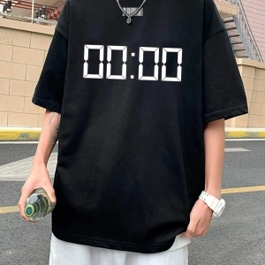 Erkek Siyah Numara Baskılı Bisiklet Yaka Tişört