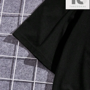 Erkek Siyah Örgü Yuvarlak Yaka Kısa Kollu Tişört