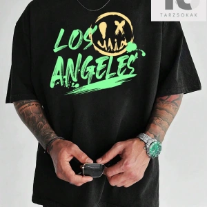 Erkek Siyah Örme Oversize Graffiti Baskılı Yuvarlak Yaka Tişört