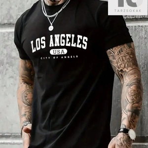 Erkek Siyah Örme Yuvarlak Yaka Düşük Omuz Kısa Kollu Tişört