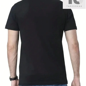 Erkek Siyah Örme Yuvarlak Yaka Düşük Omuz Kısa Kollu Tişört