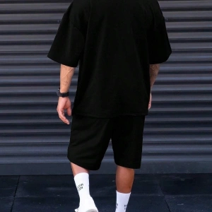 Erkek Siyah Paris Baskılı Oversize Şortlu Takım TS-PARISTKM
