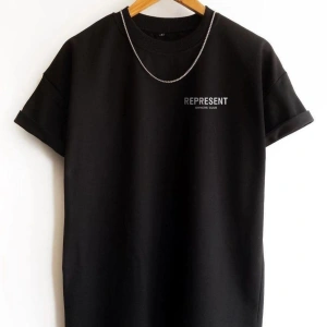 Erkek Siyah Premium Represent Baskılı Oversize Bisiklet Yaka Kısa Kollu Tişört