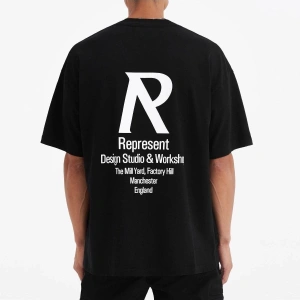 Erkek Siyah Represent Baskılı Bisiklet Yaka Tshirt