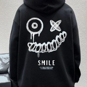 Erkek Siyah Smile Baskılı Oversize Swetshirt benisengiydirsmilesweat