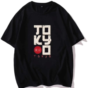 Erkek Siyah T-shirt Tokyo Baskılı Oversize Tişört