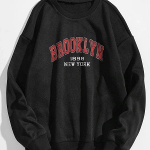 Erkek Siyah Ters Brooklyn Baskılı Kapüşonlu Sweatshirt TERSBROOKLYNSWEATSHİR