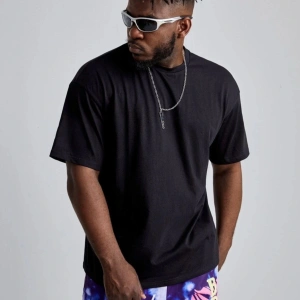 Erkek Siyah Tokyo Ejderha Baskılı Oversize Bisiklet Yaka Tişört