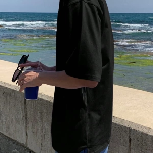 Erkek Siyah Yaz Plaj ve Sörf Grafik Tişört