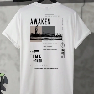 Erkek Slogan Baskılı Düşük Omuzlu Tişört