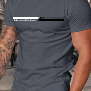 Erkek Slogan Baskılı Mürettebat Yaka Kısa Kollu Slim Fit Günlük Tişört