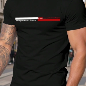 Erkek Slogan Baskılı Mürettebat Yaka Kısa Kollu Slim Fit Günlük Tişört