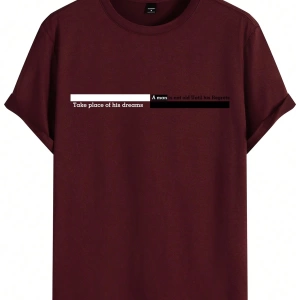 Erkek Slogan Baskılı Mürettebat Yaka Kısa Kollu Slim Fit Günlük Tişört