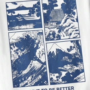 Erkek Slogan Baskılı Yuvarlak Yaka Günlük Kısa Kollu Tişört