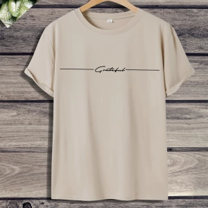 Erkek Slogan Baskılı Yuvarlak Yaka Kısa Kollu Günlük Tişört, Erkek Arkadaşlar