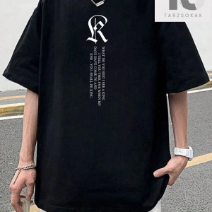 Erkek Slogan Baskılı Yuvarlak Yaka Tişört