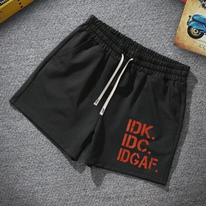 Erkek Slogan Grafik Bağcıklı Bel Şortu Grafik Dışarı Çıkma Moda Bağcıklı Şort