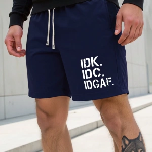 Erkek Slogan Grafik Bağcıklı Bel Şortu Grafik Dışarı Çıkma Moda Bağcıklı Şort