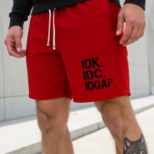 Erkek Slogan Grafik Bağcıklı Bel Şortu Grafik Dışarı Çıkma Moda Bağcıklı Şort