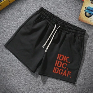 Erkek Slogan Grafik Bağcıklı Bel Şortu Grafik Dışarı Çıkma Moda Bağcıklı Şort