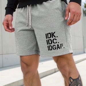 Erkek Slogan Grafik Bağcıklı Bel Şortu Grafik Dışarı Çıkma Moda Bağcıklı Şort