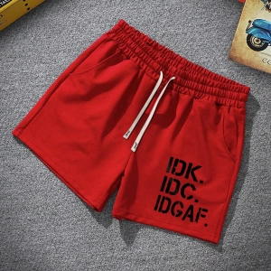 Erkek Slogan Grafik Bağcıklı Bel Şortu Grafik Dışarı Çıkma Moda Bağcıklı Şort
