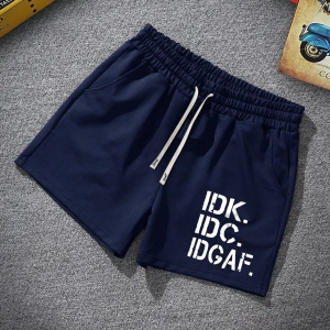 Erkek Slogan Grafik Bağcıklı Bel Şortu Grafik Dışarı Çıkma Moda Bağcıklı Şort