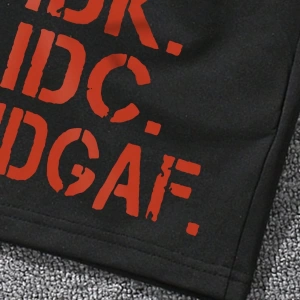 Erkek Slogan Grafik Bağcıklı Bel Şortu Grafik Dışarı Çıkma Moda Bağcıklı Şort