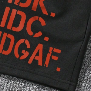 Erkek Slogan Grafik Bağcıklı Bel Şortu Grafik Dışarı Çıkma Moda Bağcıklı Şort