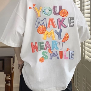 Erkek Slogan Grafik Düşük Omuz Büyük Boy Tişört