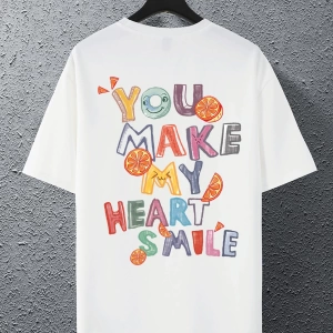 Erkek Slogan Grafik Düşük Omuz Büyük Boy Tişört