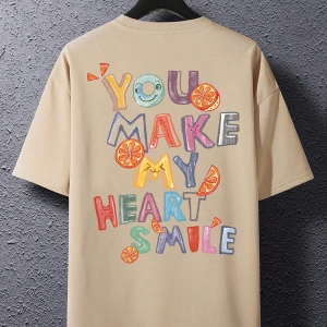 Erkek Slogan Grafik Düşük Omuz Büyük Boy Tişört
