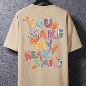 Erkek Slogan Grafik Düşük Omuz Büyük Boy Tişört