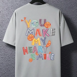 Erkek Slogan Grafik Düşük Omuz Büyük Boy Tişört