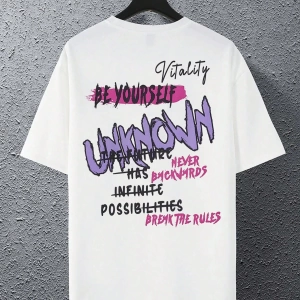 Erkek Slogan Grafik Düşük Omuz Büyük Boy Tişört