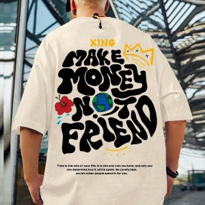 Erkek Slogan Grafik Düşük Omuz Tişört