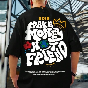Erkek Slogan Grafik Düşük Omuz Tişört