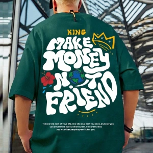 Erkek Slogan Grafik Düşük Omuz Tişört