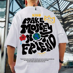 Erkek Slogan Grafik Düşük Omuz Tişört