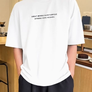 Erkek Slogan Grafik Düşük Omuz Tişört
