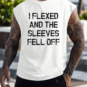 Erkek Slogan Grafik Rahat Kolsuz Tank Top Antrenman İçin, Koca
