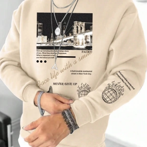 Erkek Slogan Grafik Sweatshirt