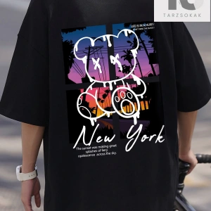 Erkek Slogan Grafikli Düşük Omuz Tişörtü