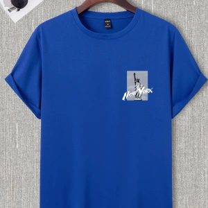 Erkek Slogan ve Gökdelenler Baskılı Tişört