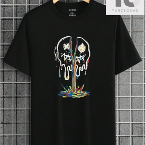 Erkek Slogan ve Şekil Grafikli Düşük Omuz Tişörtü