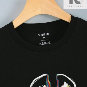 Erkek Slogan ve Şekil Grafikli Düşük Omuz Tişörtü